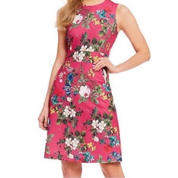 CALVIN KLEIN Pink Floral Sheath Dress With Pockets Size 8 - Picture 1 of 10